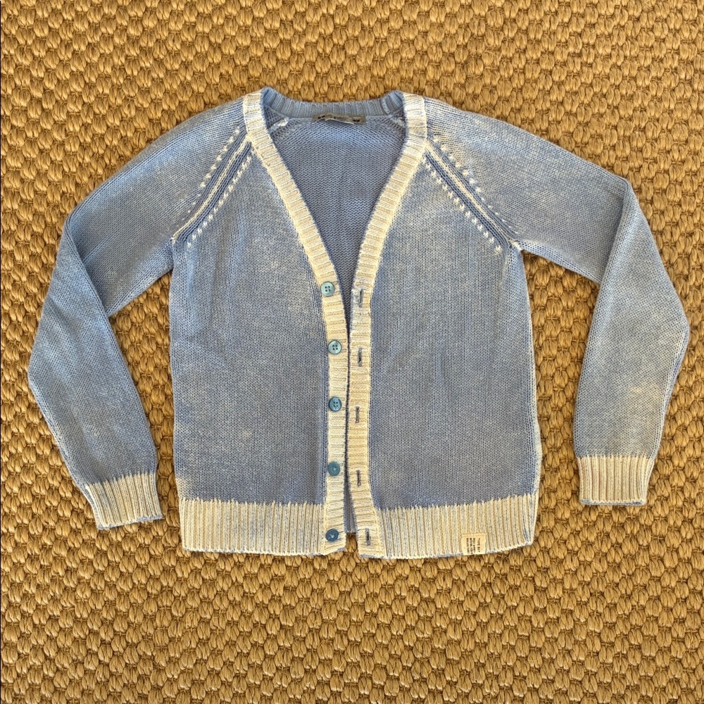 Bonpoint Light Blue and Cream Cardigan (6)